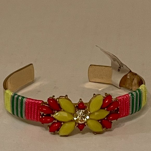 Women's Neon Lucite Beads Clear Rhinestone Thread Wrapped Cuff Bracelet - Picture 3 of 5